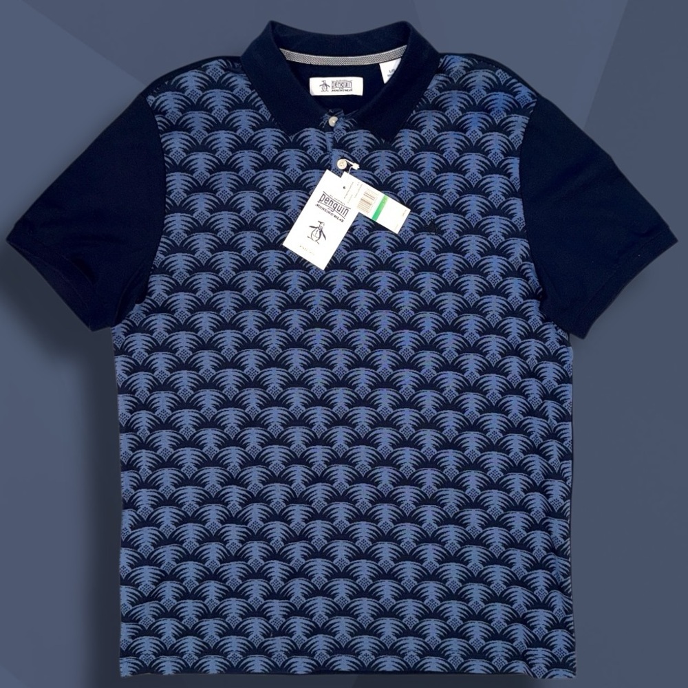 Original Penguin Palm Print Polo Shirt Men’s Large - NWT Dark Sapphire Blue